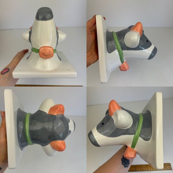 Vtg Himark Ceramic Cow Bull Farm Wall Mount Towel Holder Peaches n Cream w Box - Picture 3 of 15